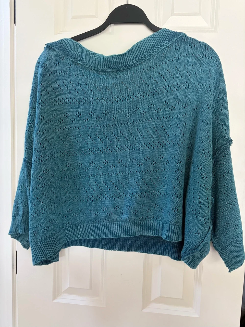 Free People Teal Openwork Scoop-Neck Pullover
